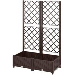 VOGREX Plastic Planter Box with Trellis, Vegetable Planter w/ Drain Plugs in Brown - thumbnail 5