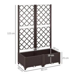 VOGREX Plastic Planter Box with Trellis, Vegetable Planter w/ Drain Plugs in Brown - thumbnail 2
