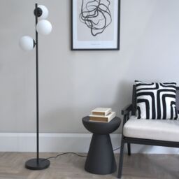 ValueLights Jas Opal White Frosted Glass Globe Shades 3 Way Floor Lamp with Bulbs in Black - thumbnail 2