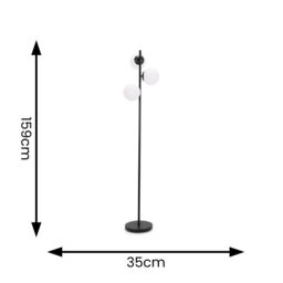 ValueLights Jas Opal White Frosted Glass Globe Shades 3 Way Floor Lamp with Bulbs in Black - thumbnail 4