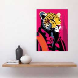 "Artery8 Wall Art Print Strong Leopard in Suit Bold Artwork Orange Pop Art Hot Pink Vibrant Portrait Poster - Size: W12"" x H16""" - thumbnail 2