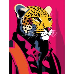 "Artery8 Wall Art Print Strong Leopard in Suit Bold Artwork Orange Pop Art Hot Pink Vibrant Portrait Poster - Size: W12"" x H16""" - thumbnail 1