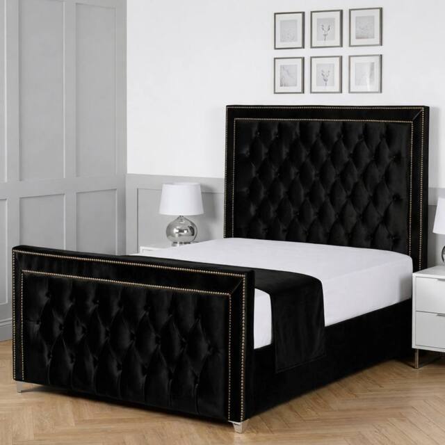 Living Comfort Bedz Metro Upholstered Gas Lift Storage Bed with 48 Inch Headboard in Black - Size: Small Double - image 1