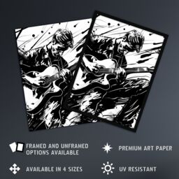 "Artery8 Guitarist Playing Guitar Black White Ink Drawing Wall Art Print - Size: W24"" x H32""" - thumbnail 2
