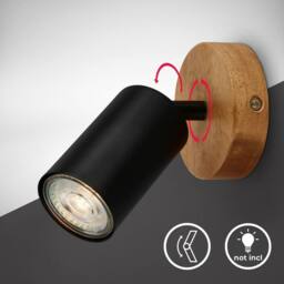 B.K.Licht Black Metal Wood Wall Light Spotlight Reading Lamp GU10 Bulb Not Incl - thumbnail 3