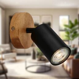 B.K.Licht Black Metal Wood Wall Light Spotlight Reading Lamp GU10 Bulb Not Incl - thumbnail 8