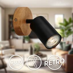 B.K.Licht Black Metal Wood Wall Light Spotlight Reading Lamp GU10 Bulb Not Incl - thumbnail 6