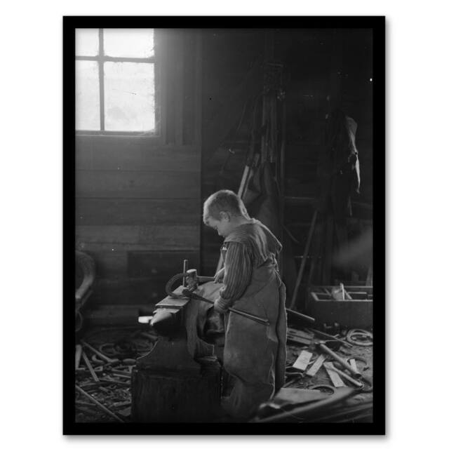 Artery8 Fred Brockett Blacksmiths Apprentice Photograph Framed Art Print in Grey - Size: A4 - image 1