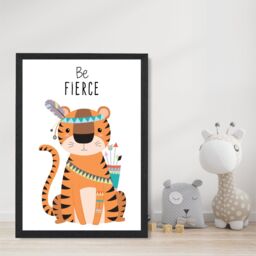 ARTZE Be Fierce Tiger Tribal Animal Quote Framed Print SIZE: A3 with Black Frame in Orange - Size: A4 - thumbnail 2