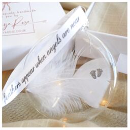 Amaya Rose Ltd In Memory of Baby, Baby Feet Feather Round Bauble Gift Boxed. Memorial in Clear - thumbnail 5