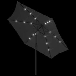 Berkfield Home Outdoor Parasol with LED Lights & Steel Pole 300cm Anthracite in Black - thumbnail 5