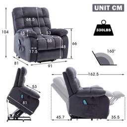STILVORA Electric Lift Recliner Chair with Massage, Heat & USB in Grey - thumbnail 4