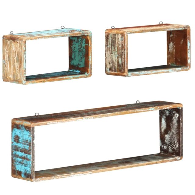 Berkfield Home 3 Piece Wall Cube Shelf Set Soild Reclaimed Wood in Brown - image 1