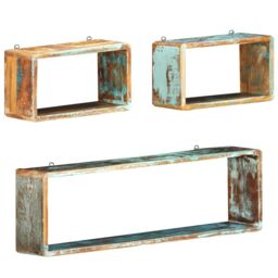 Berkfield Home 3 Piece Wall Cube Shelf Set Soild Reclaimed Wood in Brown - thumbnail 6