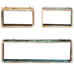 Berkfield Home 3 Piece Wall Cube Shelf Set Soild Reclaimed Wood in Brown - thumbnail 2