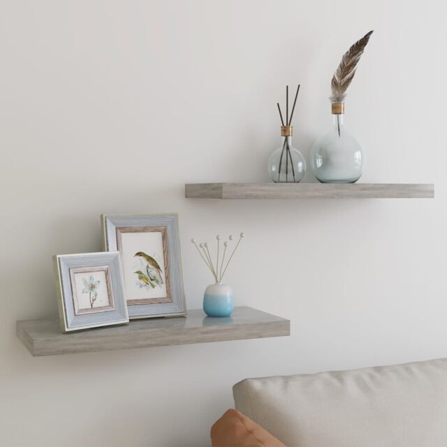 Berkfield Home Floating Wall Shelves 2 pcs Concrete Grey 60x23.5x3.8 cm MDF - image 1