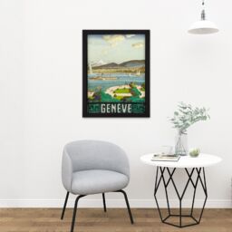 "Artery8 Wall Art Print La Neziere Lake Geneva Switzerland Travel Advert Large Framed Wall Décor Art in Brown - Size: W18"" x H24""" - thumbnail 2