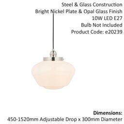 Loops Polished Nickel Ceiling Pendant Light Opal Glass Shade Hanging Lighting Fixture in Metallics - thumbnail 2