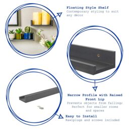 Harbour Housewares 1x Floating 57cm Picture Ledge Shelf - Wall Mounted Display Shelf in Grey - thumbnail 2