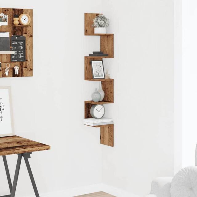 Berkfield Home Wall Corner Shelf Old Wood 20x20x127.5 cm Engineered Wood in Brown - image 1