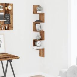 Berkfield Home Wall Corner Shelf Old Wood 20x20x127.5 cm Engineered Wood in Brown - thumbnail 1