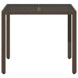 Berkfield Home Garden Table with Glass Top Brown 90x90x75 cm Poly Rattan - Size: 90 x 90 x 75 cm - thumbnail 4