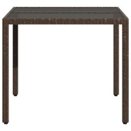 Berkfield Home Garden Table with Glass Top Brown 90x90x75 cm Poly Rattan - Size: 90 x 90 x 75 cm - thumbnail 5