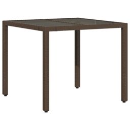 Berkfield Home Garden Table with Glass Top Brown 90x90x75 cm Poly Rattan - Size: 90 x 90 x 75 cm - thumbnail 6