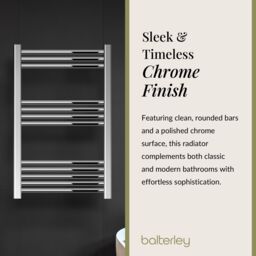 Balterley Straight Heated Towel Rail Radiator, 279W, 600 x 800mm, Chrome in Silver - thumbnail 6