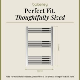 Balterley Straight Heated Towel Rail Radiator, 279W, 600 x 800mm, Chrome in Silver - thumbnail 5