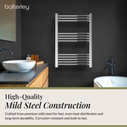 Balterley Straight Heated Towel Rail Radiator, 279W, 600 x 800mm, Chrome in Silver - thumbnail 3