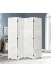 Living and Home Folding Solid Wood Room Divider Privacy Screen in White - thumbnail 3
