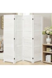 Living and Home Folding Solid Wood Room Divider Privacy Screen in White