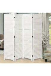 Living and Home Folding Solid Wood Room Divider Privacy Screen in White - thumbnail 2