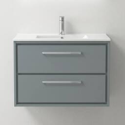 Balterley Bathroom Wall Hung 2 Soft-Close Drawer Vanity Unit, Grey, 800mm in Grey - thumbnail 3