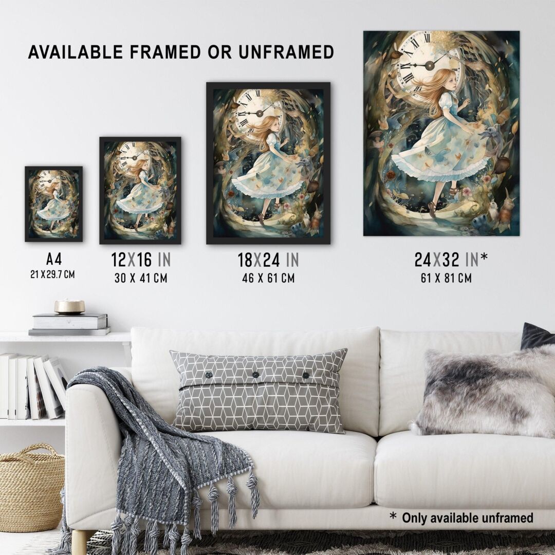 Wall Art Print Alice In Wonderland Watercolour Down The Rabbit