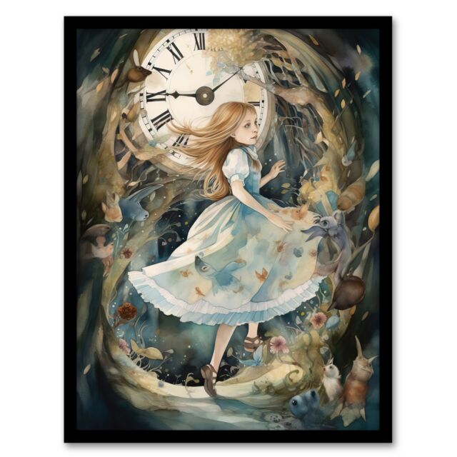 Artery8 Wall Art Print Alice In Wonderland Watercolour Down The Rabbit Hole Whimsical Magical Adventure Painting Art Framed - Size: A4 - image 1