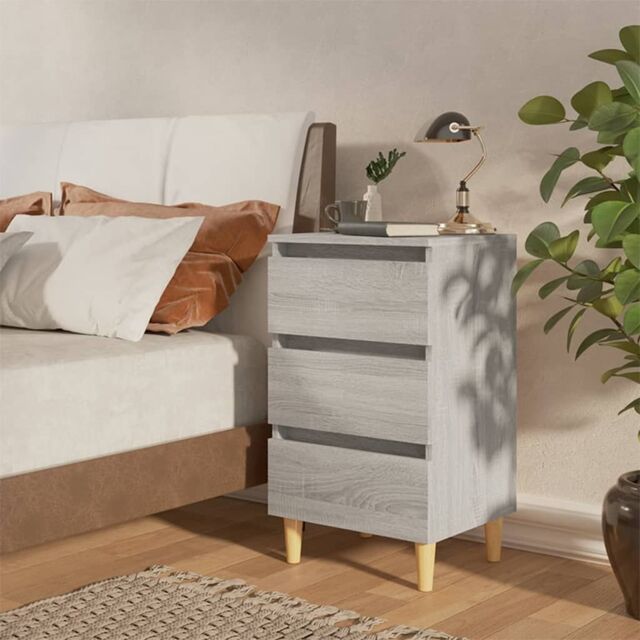 Berkfield Home Bed Cabinet with Solid Wood Legs Grey Sonoma 40x35x69 cm - Size: 40 x 35 x 69 cm - image 1