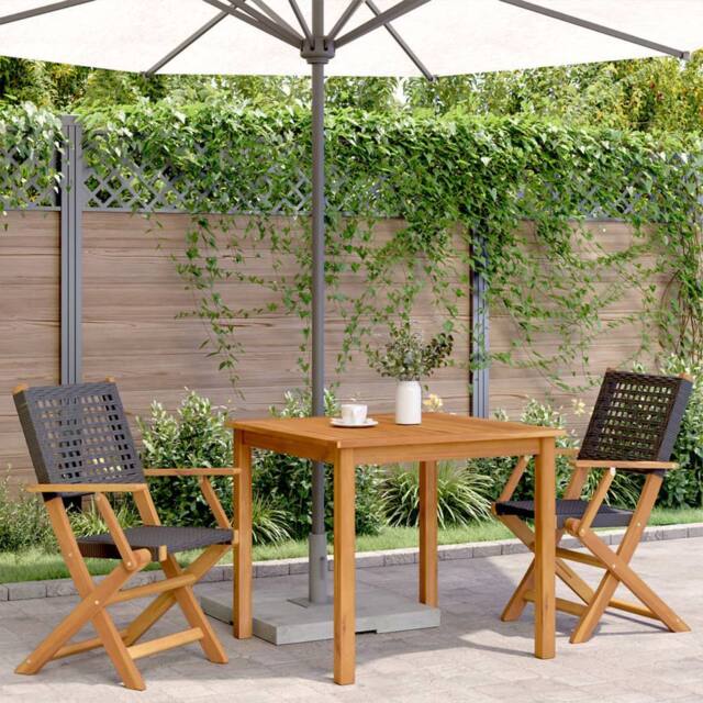 Berkfield Home Beautiful Garden Chairs 2 pcs Black Solid Wood Acacia & Poly Rattan - image 1
