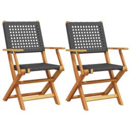 Berkfield Home Beautiful Garden Chairs 2 pcs Black Solid Wood Acacia & Poly Rattan - thumbnail 3