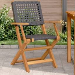Berkfield Home Beautiful Garden Chairs 2 pcs Black Solid Wood Acacia & Poly Rattan - thumbnail 2
