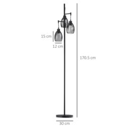 HOMCOM Industrial 3-Light Floor Lamp Dimmable Standing Lamp for Living Room in Black - thumbnail 3