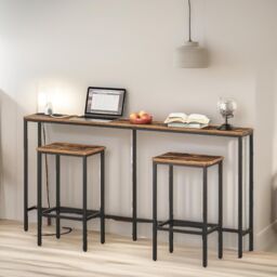 Pirlo Plush Industrial 160CM Wide Console Table With Charging Station Rustic Brown Hallway Furniture - thumbnail 3