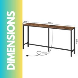 Pirlo Plush Industrial 160CM Wide Console Table With Charging Station Rustic Brown Hallway Furniture - thumbnail 5