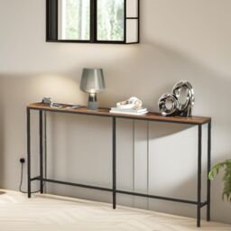 Pirlo Plush Industrial 160CM Wide Console Table With Charging Station Rustic Brown Hallway Furniture - thumbnail 2