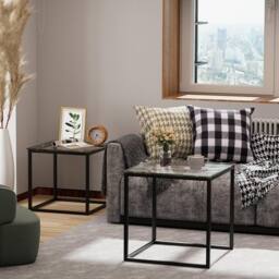 Huhote Metal Frame Glass Top Nesting Side End Table 2 Set Coffee Table in Black - thumbnail 7