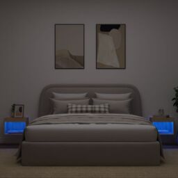 Berkfield Home Bedside Cabinets with LED Lights Wall-mounted 2 pcs Sonoma Oak in Brown - thumbnail 4