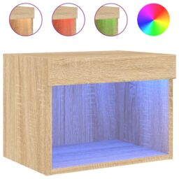 Berkfield Home Bedside Cabinets with LED Lights Wall-mounted 2 pcs Sonoma Oak in Brown - thumbnail 7