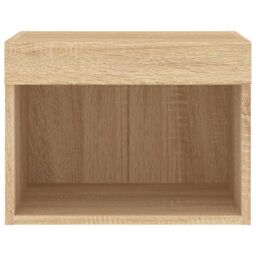 Berkfield Home Bedside Cabinets with LED Lights Wall-mounted 2 pcs Sonoma Oak in Brown - thumbnail 9