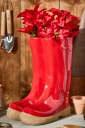 Dibor Red Green Wellington Large Ceramic Indoor Outdoor Flower Pot Garden Planter Pot H29.5 x W24cm - thumbnail 1